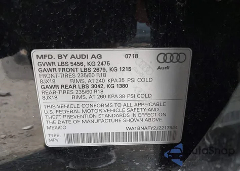 2018 Audi Q5 2.0T Premium/2.0T Tech Premium from USA, damaged, VIN WA1BNAFY2J2217644